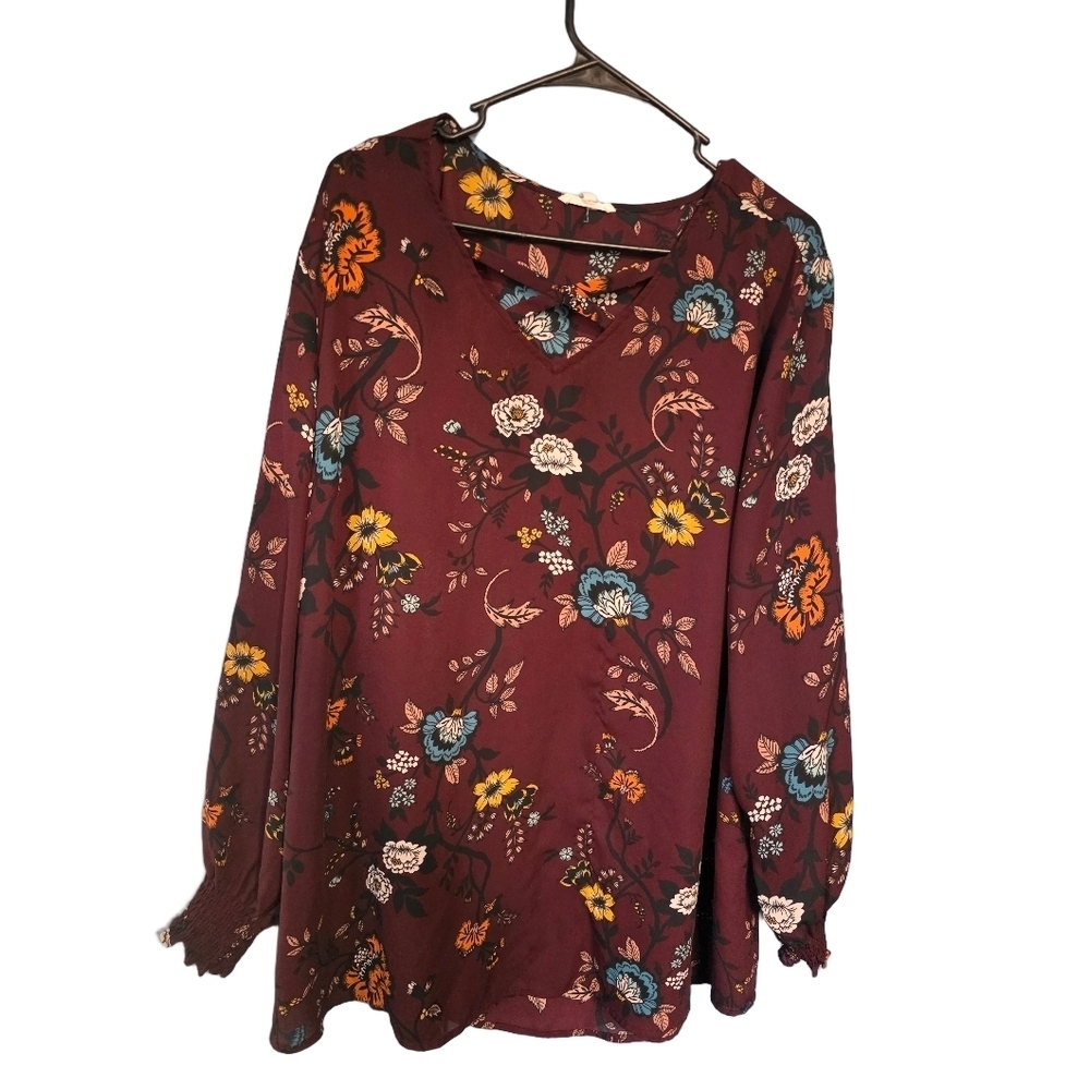 Maurice's Plus Size 2 Floral Burgundy Women's Top Cottagecore Garden Casual Y2K